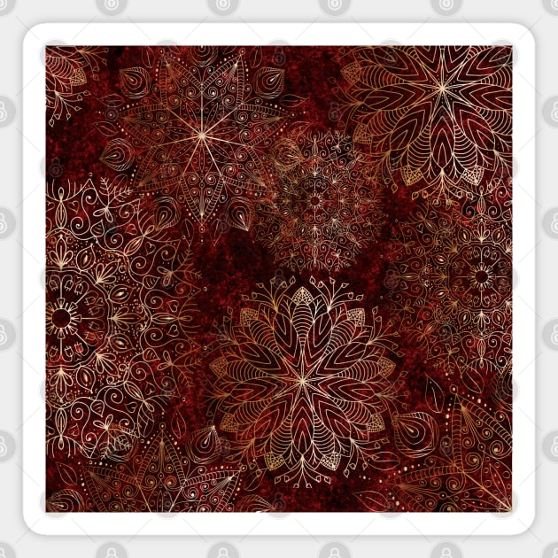 Gold and Red Boho Floral Mandala Magnet by karenmcfarland13